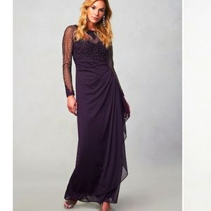 BA Nites purple longsleeve mesh maxi dress nwt size 12